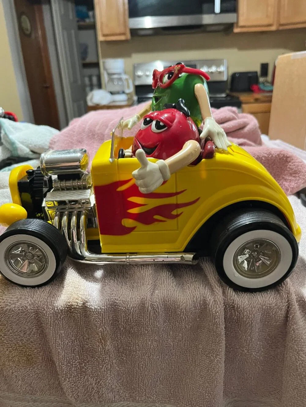 M&M Hot Rod Candy Dispenser, Yellow Plastic M&M Characters Collectible
